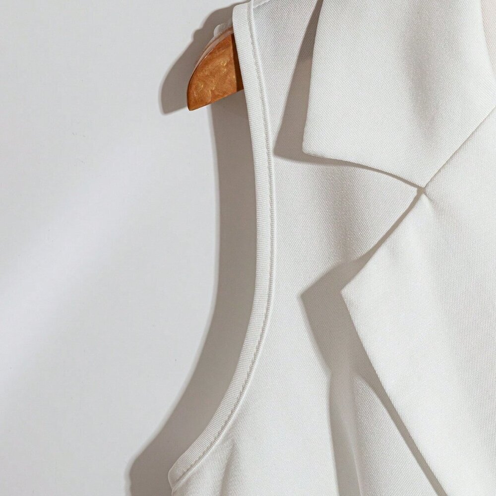 White Elegant Women's Sleeveless Vest And Shorts Set - Picture 6 of 8